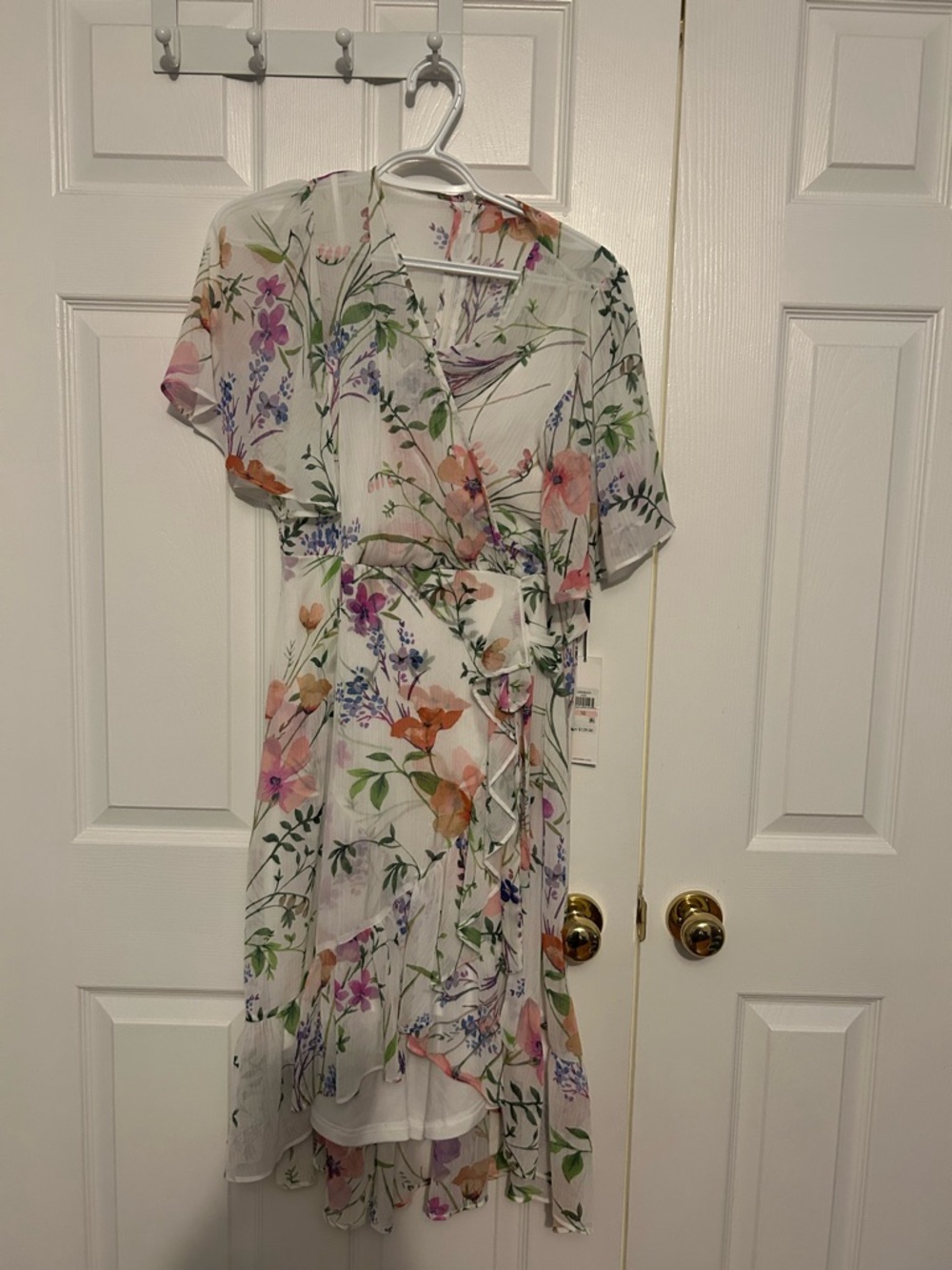 Calvin Klein White Maxi Dress with Pink, Orange & Purple Floral Print - Picture 2 of 5